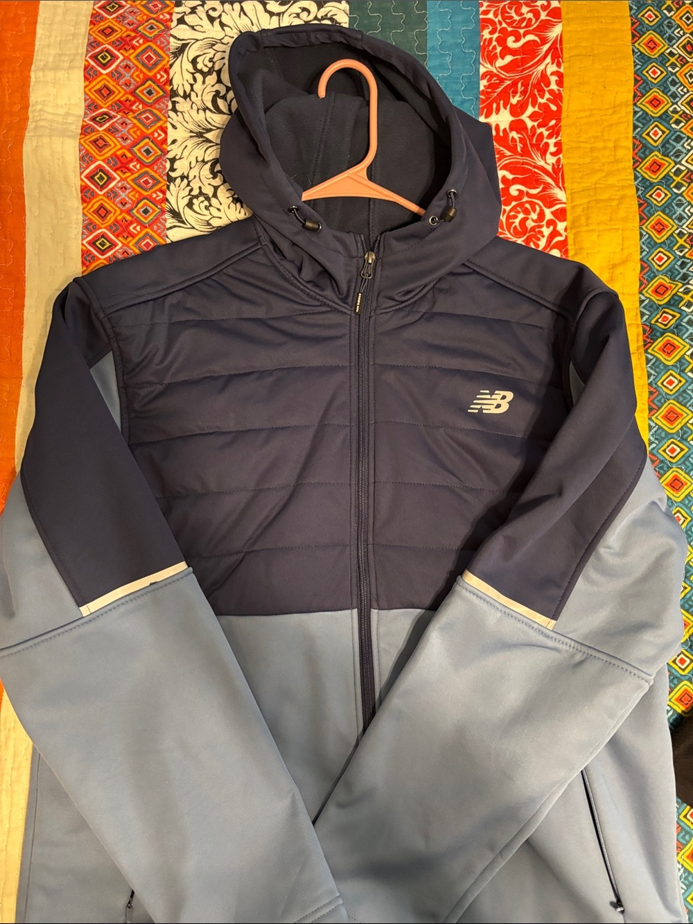 New Balance Men's Navy and Light Blue Hooded Performance Jacket